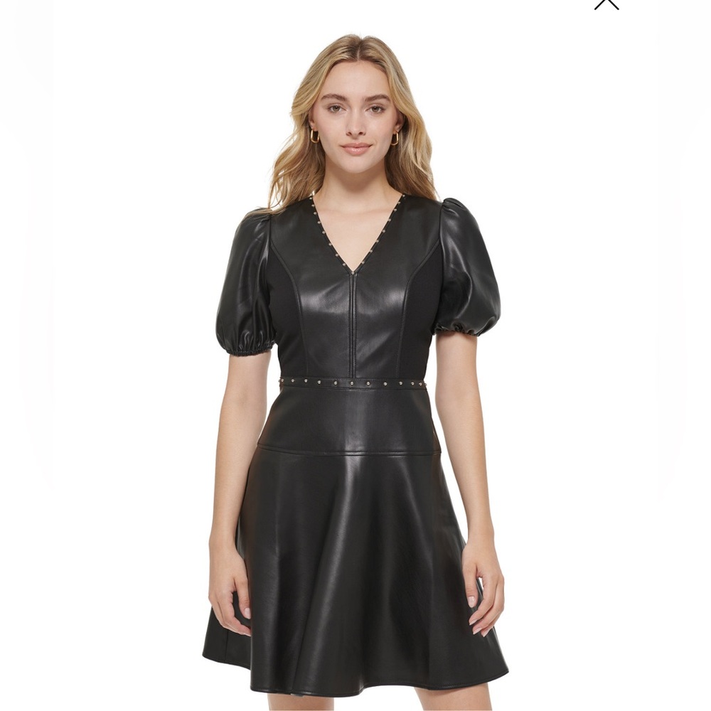 Karl Lagerfeld Paris Women's Mixed-Media Faux-Leather Dress